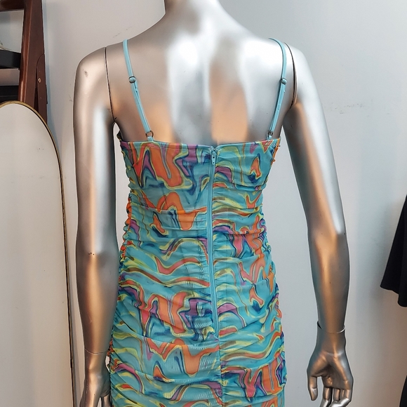 Wild Fable Wave Print Ruched Mesh Bodycon Dress - Picture 9 of 15